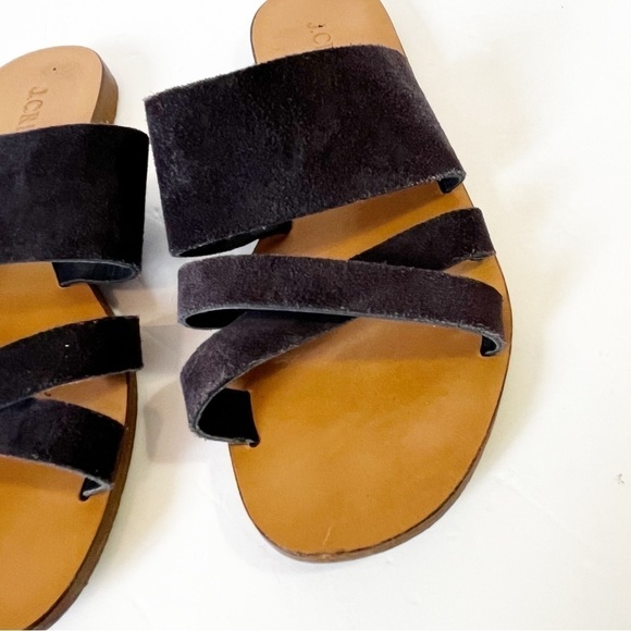J. Crew Bali Navy Blue Suede Slide on Sandals Size 7 Leather Sole Made in Italy - Picture 3 of 7